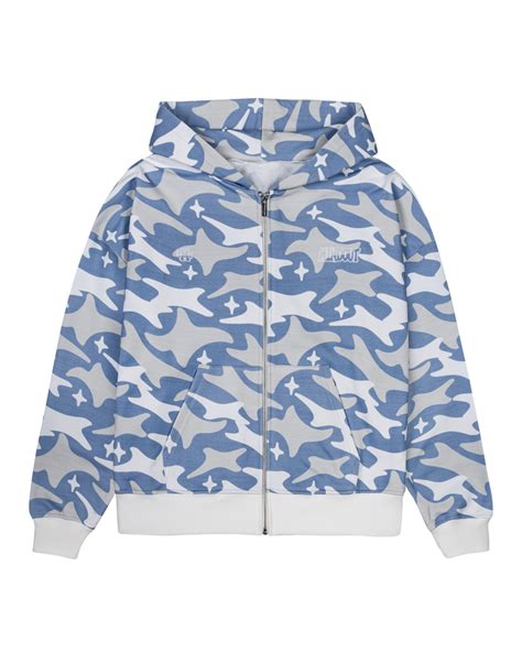 PATTERN ZIP HOODIE (BLUE) - Mindout