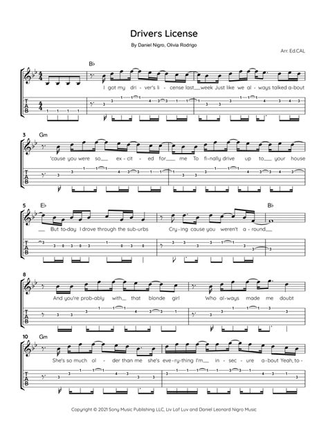 Drivers License (arr. Ed. CAL) Sheet Music | Olivia Rodrigo | Guitar Tab