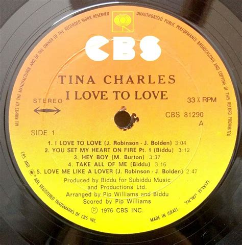 Tina Charles - I Love To Love LP 12" Funk Disco Israel Pressing unique ...