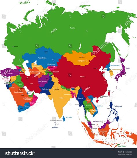 Colorful Asia Map Countries Capital Cities: ภาพประกอบสต็อก 36282325 ...