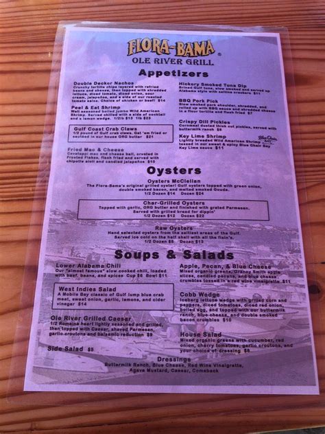 Menu at Flora-Bama Ole River Grill pub & bar, Perdido Key