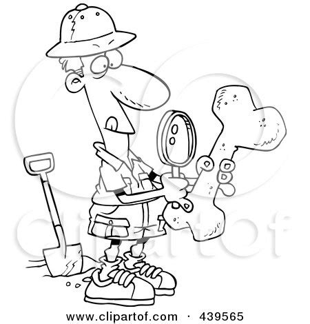 Cartoon Black And White Outline Design Of A Male Archaeologist ...