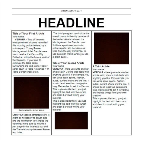 Newspaper Article Template Printable | DocTemplates