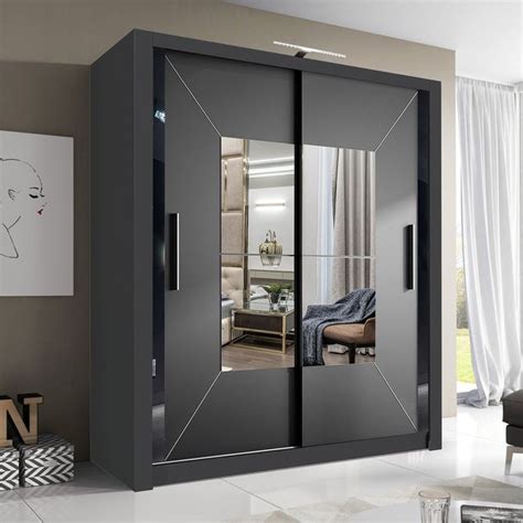 Blisswood Modern Sliding Mirrored Wardrobe, 203cm - Black With Led | Sliding door wardrobe ...