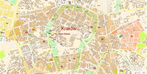 Krakow Poland Map Vector Exact City Plan High Detailed Street Map editable Adobe Illustrator in ...