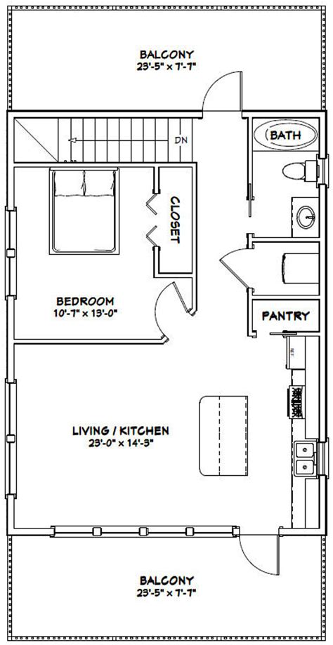 24x32 House -- 1 Bedroom 1.5 Bath -- 851 sq ft -- PDF Floor Plan ...