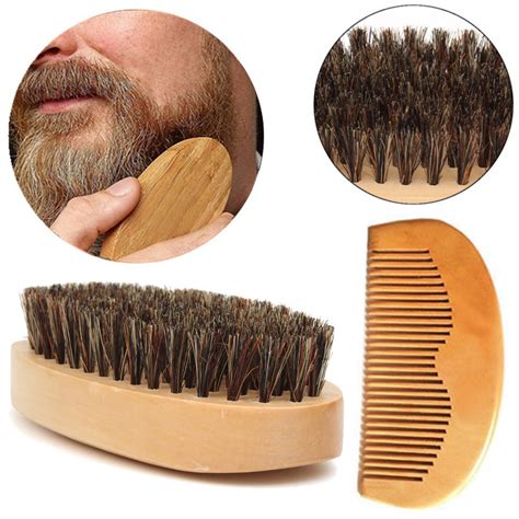 Escova de barba de cerdas de javali e kit de pente de barba para homens ...