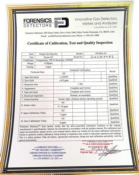 Multigas Detector Calibration | USA NIST Calibration – Forensics Detectors