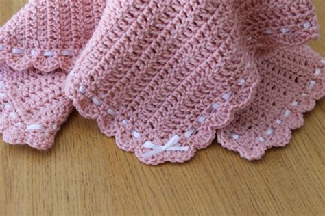 Crochet Pink Baby Blanket/Afghan with Shell Edging by KirstsKorner