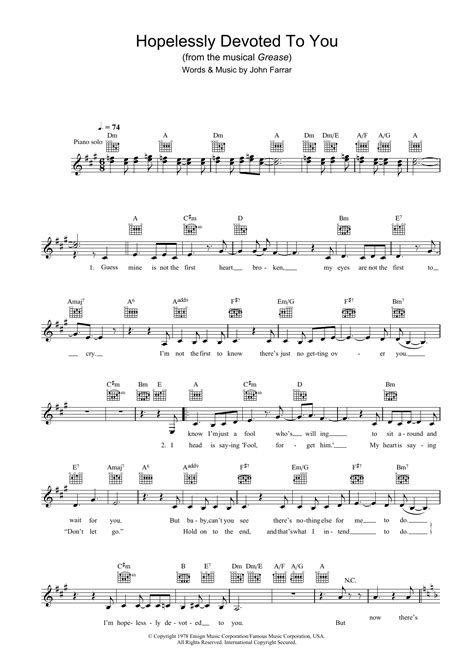 Hopelessly Devoted To You (from Grease) by Olivia Newton-John Sheet Music for Lead Sheet / Fake ...