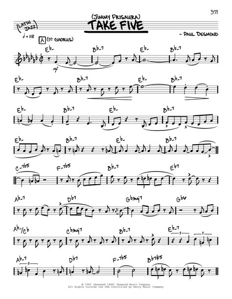 Take Five (solo only) by Jimmy Frisaura Sheet Music for Real Book – Melody & Chords at Sheet ...