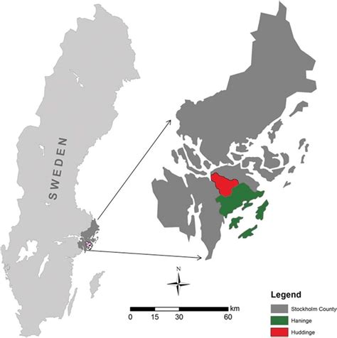 Map of Sweden and Stockholm County on the left. Map zoomed in to... | Download Scientific Diagram