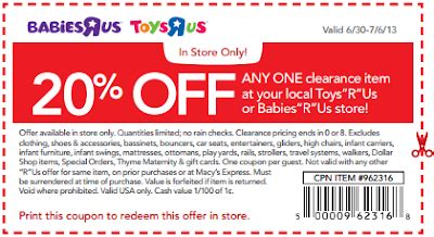 Toys R Us/ Babies R Us 20% Off One Clearance Item Printable Coupon & Promo Code (LAST DAY!)