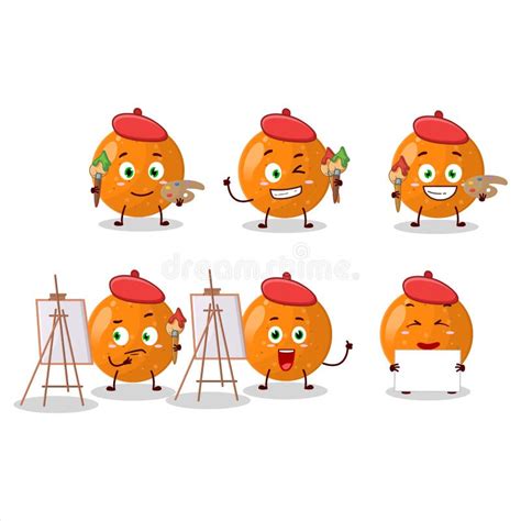 Artistic Artist of Tangerine Cartoon Character Painting with a Brush ...