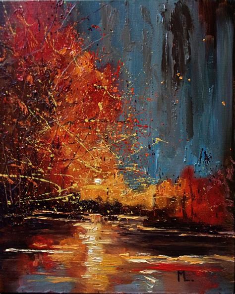 " THE MAGIC AUTUMN " ABSTRACT original OIL painting FALLpalette knife ...