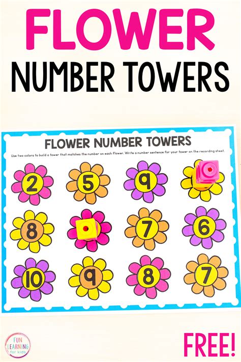 Flower Number Towers Free Printable Math Activity