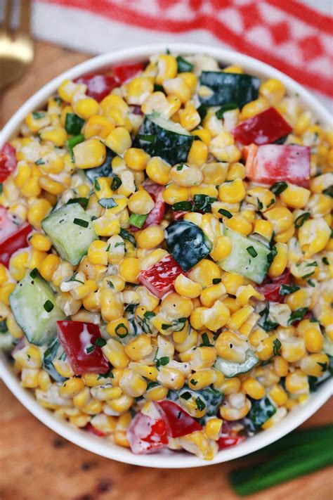 Creamy Corn Salad Recipe with Cucumber and Peppers | Scrambled Chefs