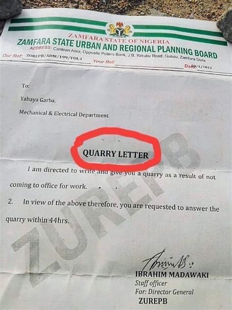 See The "Quarry" Letter Zamfara Agency Issued To Staff Over Absenteeism - Politics - Nigeria