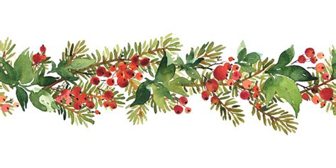 Christmas Watercolor Horizontal Seamless Pattern With Holly Berries ...
