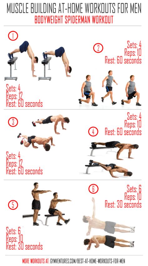 At Home Workouts for Men - 10 Muscle Building Workouts | Home workout ...