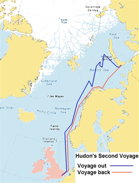 Map of of Henry Hudson's Second Voyage, 1608: The Northeast Passage