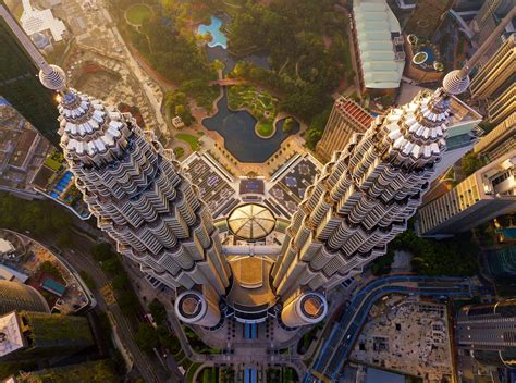 Top of Petronas Twin Towers. Aerial view of Kuala Lumpur Downtown ...