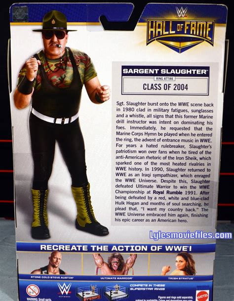 Sgt. Slaughter WWE Hall of Fame figure – rear bio | Lyles Movie Files