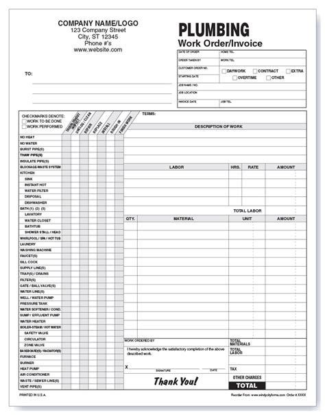 Plumbing Work Order Invoice Template At Templateformat in 2023 | Invoice template, Checklist ...