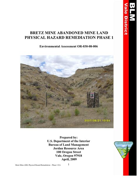 Bretz Mine Abandoned Mine Land Physical Hazard Remediation Phase 1 - DocsLib