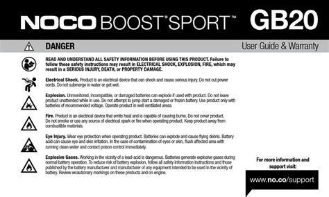 NOCO GENIUS BOOST SPORT GB20 USER MANUAL & WARRANTY Pdf Download ...