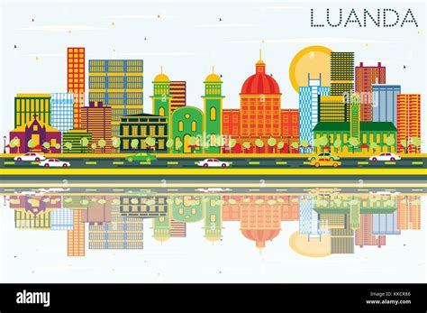 Luanda Angola Skyline with Color Buildings, Blue Sky and Reflections ...