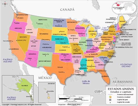 Mapa dos Estados Unidos com capitais, Mapa dos Estados Unidos da América