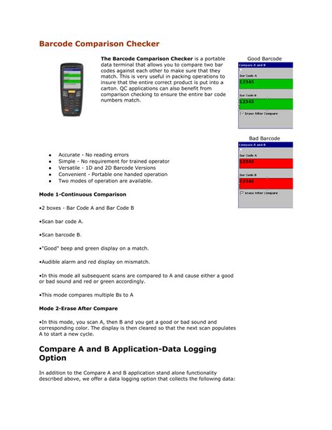 Barcode Comparison Checker Compare A and B Application