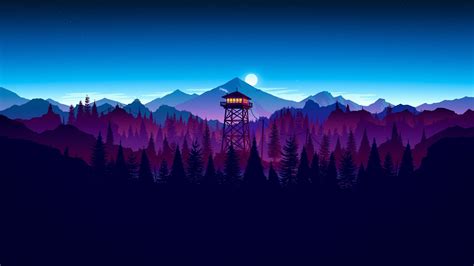 Wallpaper Watchtower, moon, mountains, forest, art picture 3840x2160 ...