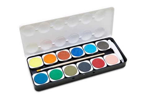 Watercolor Paints Box With Paint Brush On White Background Stock Photo ...