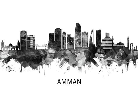 Amman Jordan Skyline BW Mixed Media by NextWay Art | Pixels