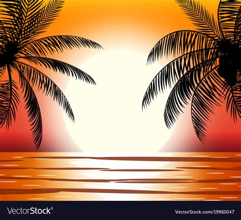 Silhouette of palm tree on beach Royalty Free Vector Image