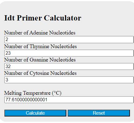 Idt Primer Calculator - Calculator Academy