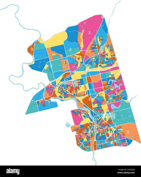 Cambridge, Ontario, Canada colorful high resolution vector art map with city boundaries. White ...