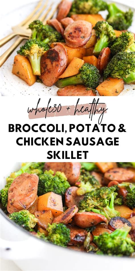 Whole30 Broccoli, Potato & Chicken Sausage Skillet | Recipe | Chicken sausage recipes, Chicken ...