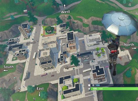 Tilted Towers: Labeled building map. So you can land near each other ...