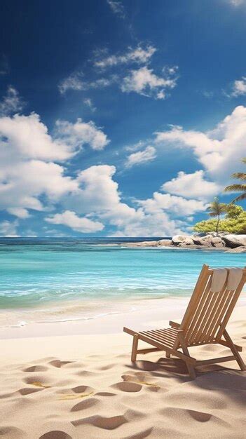 Premium AI Image | a beach scene with a beach chair and palm trees.