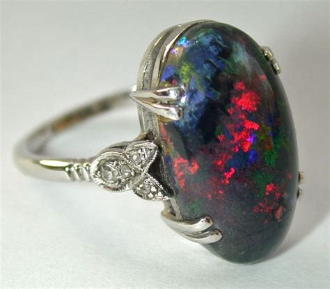 Magnificent Black Opal Ring | From a unique collection of vintage ...