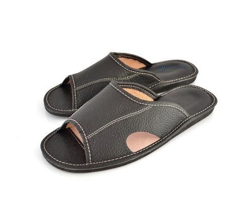 Black Open Toe Men's Leather Slippers 342-pm