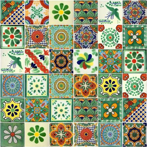 50 Pieces Mexican Talavera Tiles Handmade Green Mixed Designs Mexican Ceramic 4x4 inch in 2020 ...