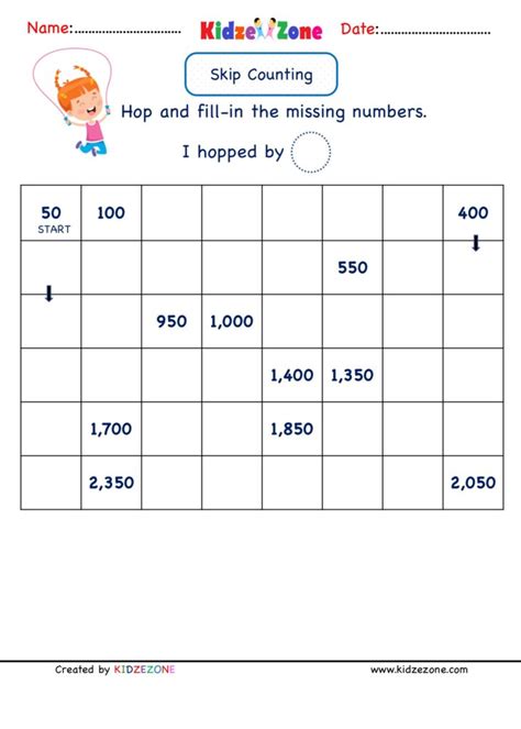 Grade 2 Math Number Practice worksheets - Skip Counting by 50