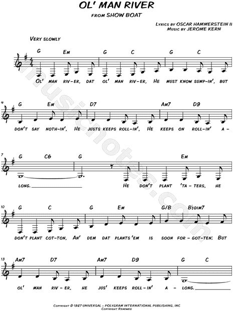 "Ol' Man River" from 'Show Boat' Sheet Music (Leadsheet) in G Major (transposable) - Download ...