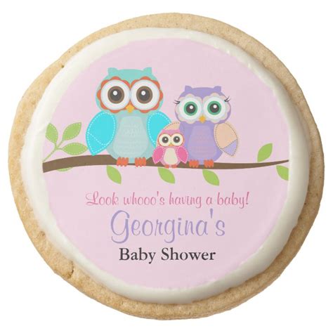 Cute Owl Girl Baby Shower Cookies | Zazzle