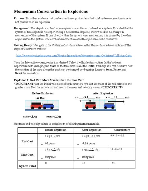 Momentum And Collisions Worksheet Answers – E Street Light