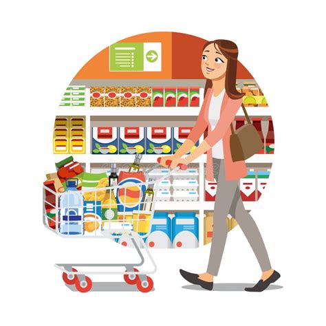 Woman Shopping in Grocery Shop Cartoon Vector Icon Stock Vector ...